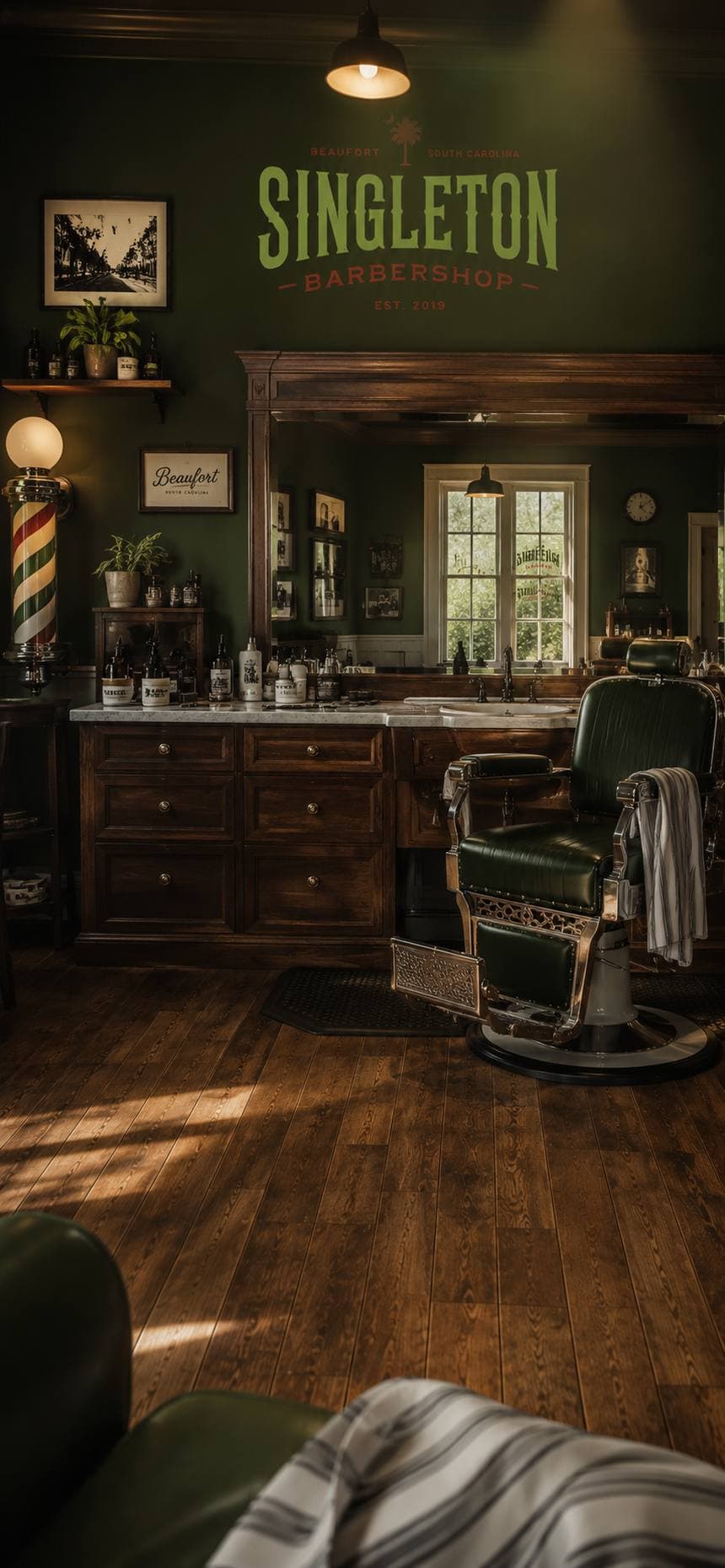 Interior of Singleton's Barber Shop in Beaufort, South Carolina
